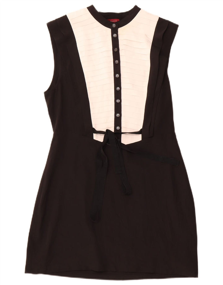 Vestido feminino TED BAKER sem mangas evasê tamanho 2 pequeno bloco colorido preto