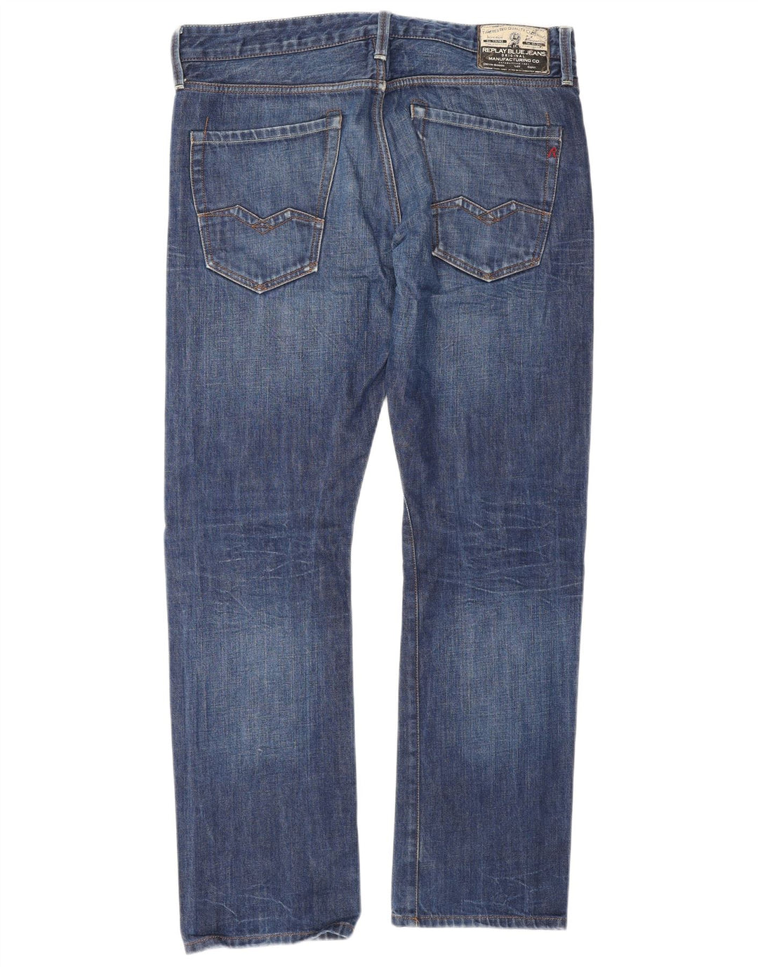 Replay Mens Straight Jeans W34 L32 Azul Algodão