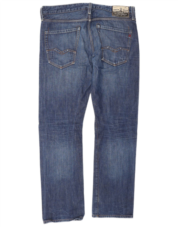 Replay Mens Straight Jeans W34 L32 Azul Algodão