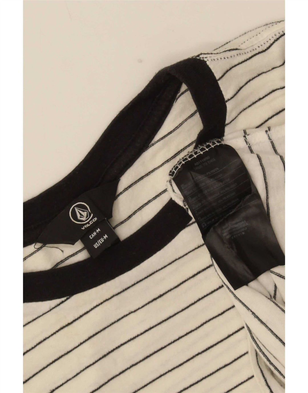 Volcom Mens T-Shirt Top Médio Algodão Listrado Branco