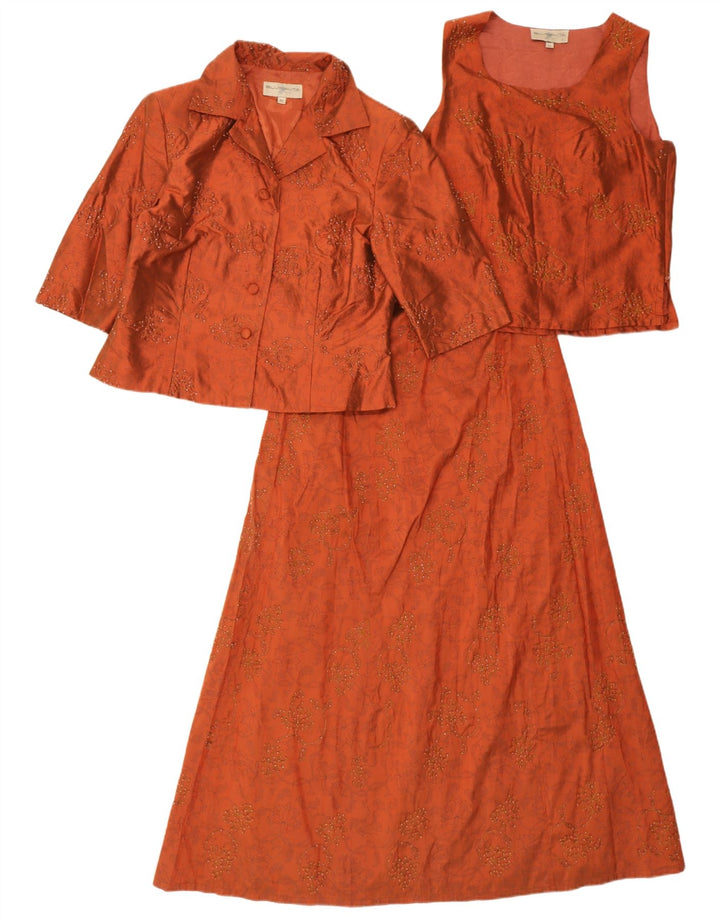 Blunauta Conjunto feminino de 4 botões e 3 peças IT 42 Médio W28 Laranja Floral Seda
