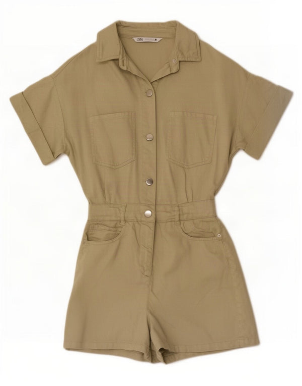 Macacão feminino Zara Loose Fit UK 6 XS algodão cáqui