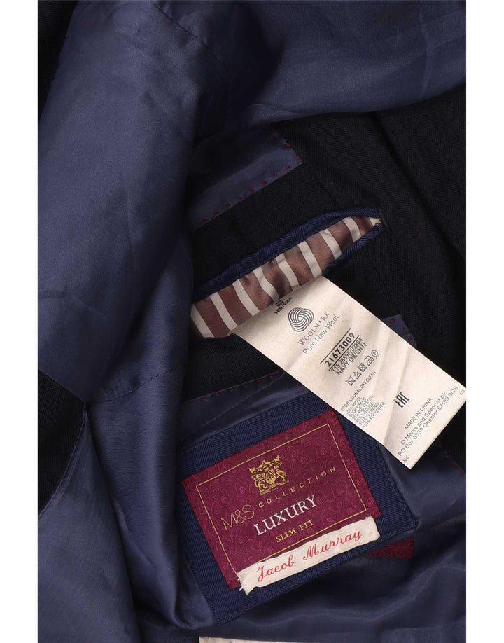 Jaqueta blazer masculina de 2 botões Marks & Spencer Reino Unido 38 azul marinho médio lã nova