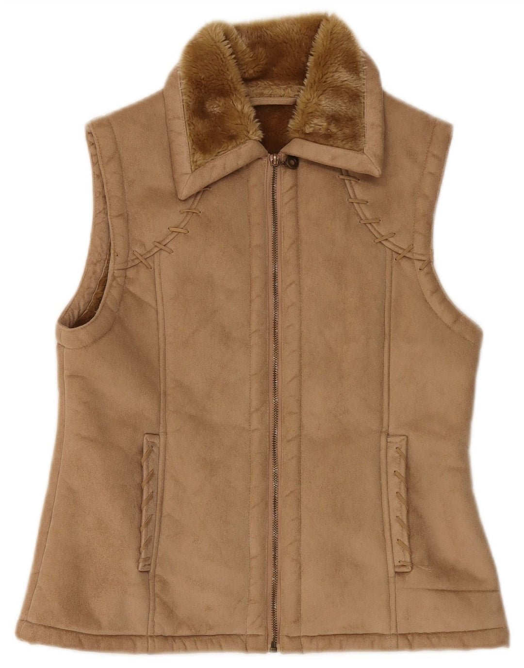 Colete Sherpa Feminino Vintage UK 12 Médio Bege