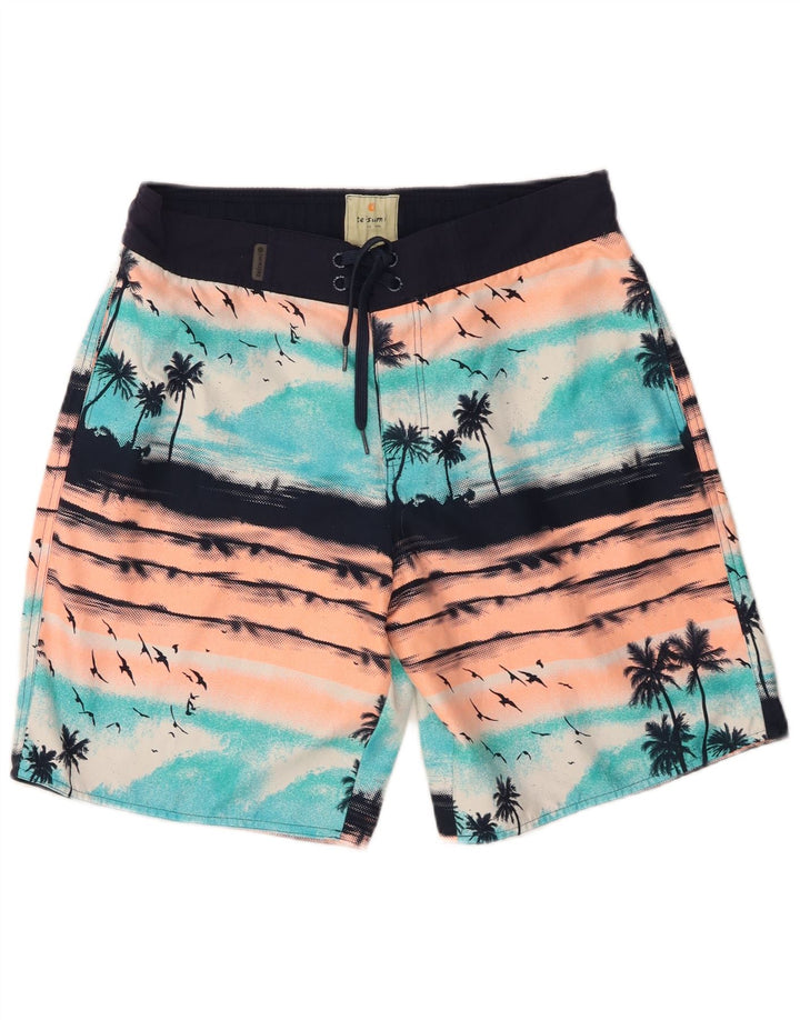 Shorts de natação masculino vintage grande azul poliéster havaiano