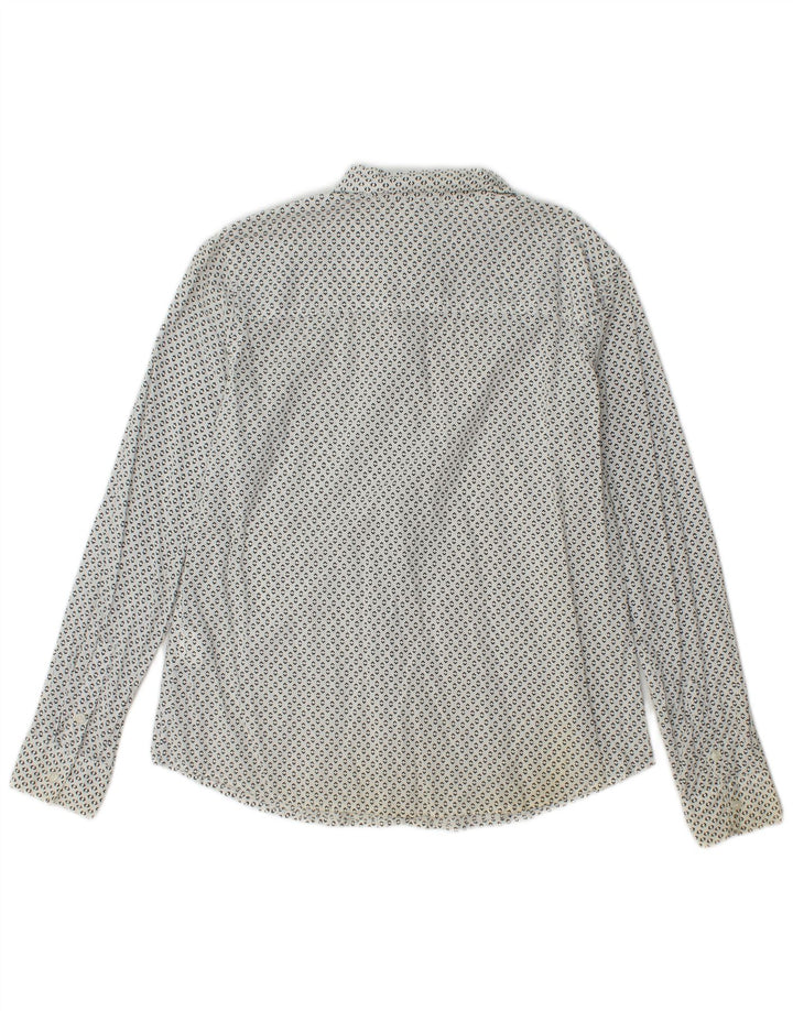 Camisa feminina BENETTON UK 14 algodão manchado branco médio