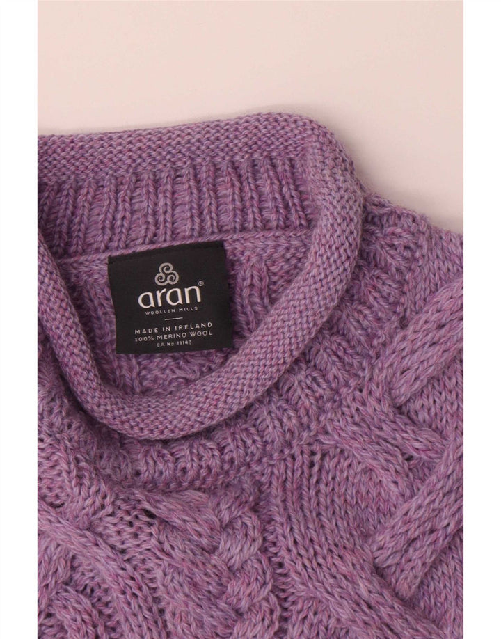 Suéter feminino Aran Wollen Mills com gola tartaruga Reino Unido 14 médio roxo