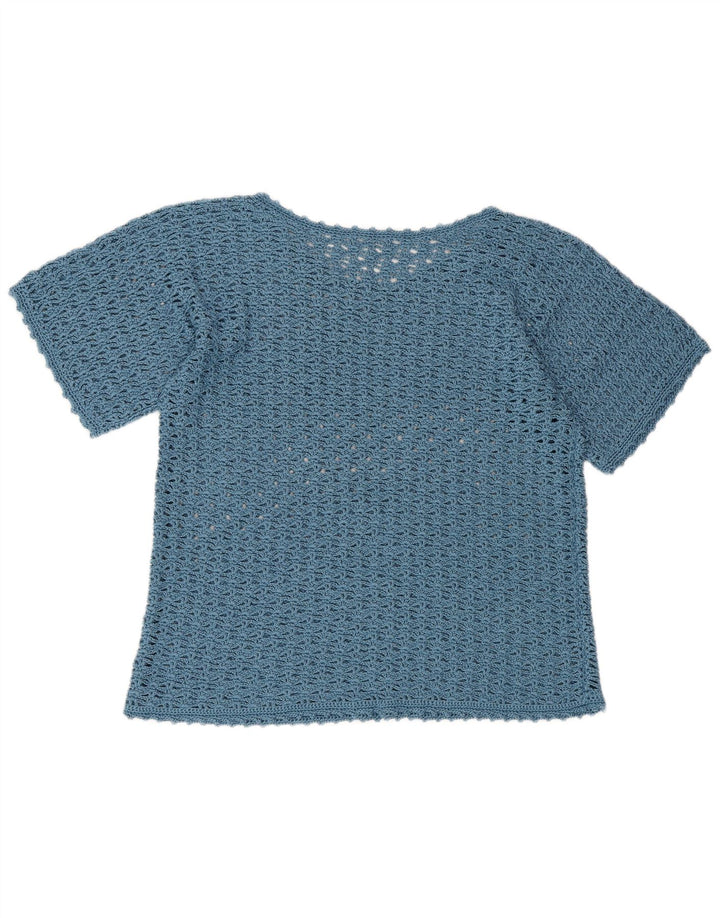 Blusa feminina de crochê VINTAGE UK 16 grande azul