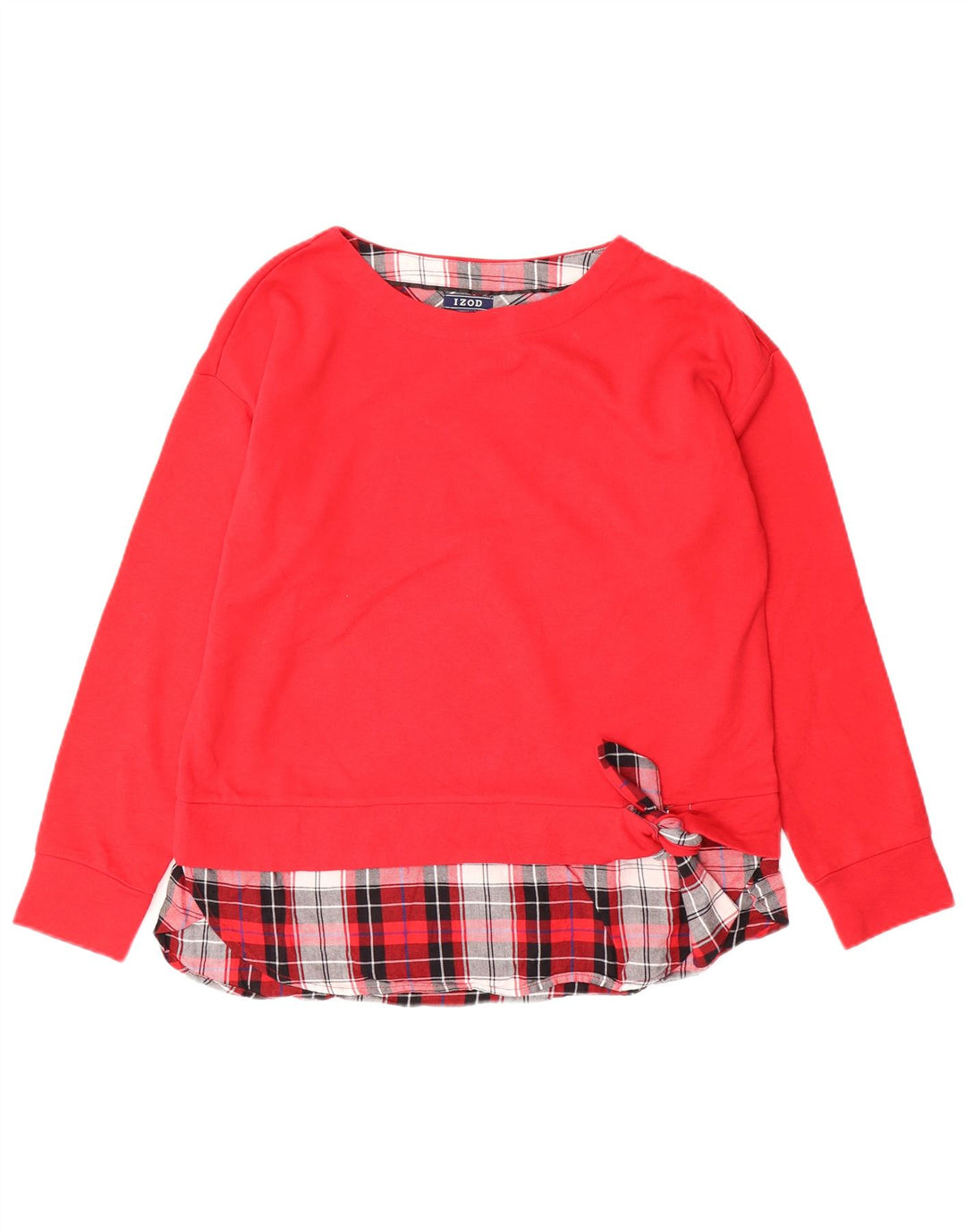 IZOD moletom feminino jumper UK 12 algodão xadrez vermelho médio