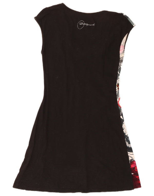 Vestido básico feminino Desigual UK 12 médio preto floral algodão