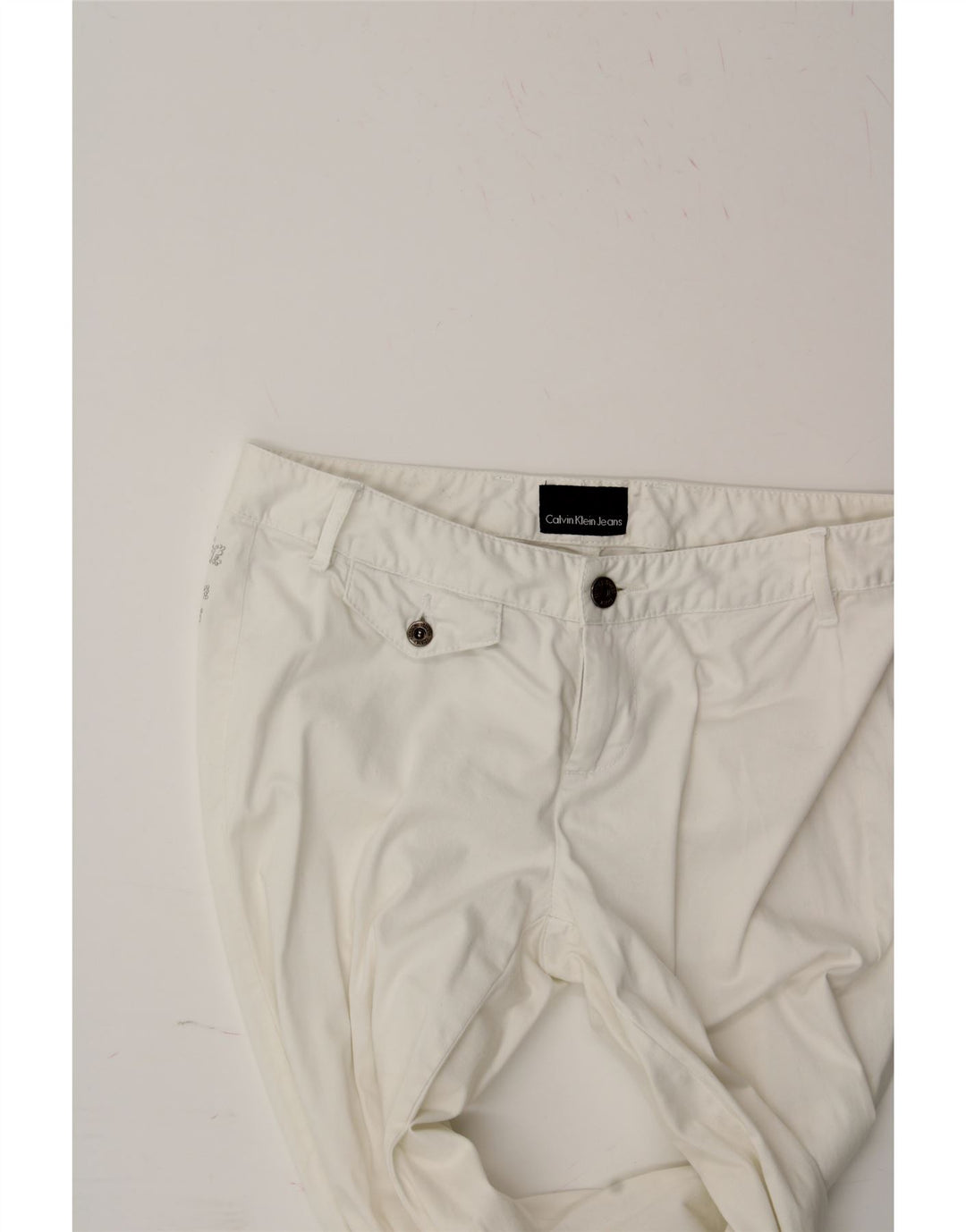 CALVIN KLEIN Womens Straight Casual Trousers W27 L30 White Cotton Vintage Calvin Klein and Second-Hand Calvin Klein from Messina Hembry 