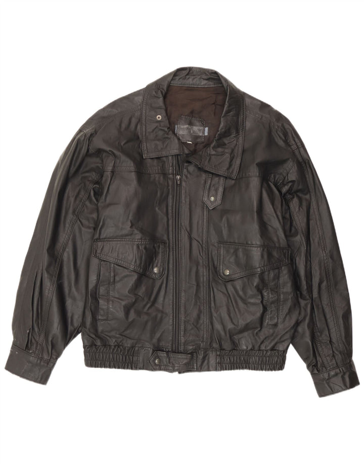 Jaqueta de couro masculina vintage UK 42 XL preta
