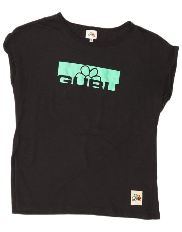 Camiseta feminina Guru com estampa gráfica UK 18 XL algodão preto