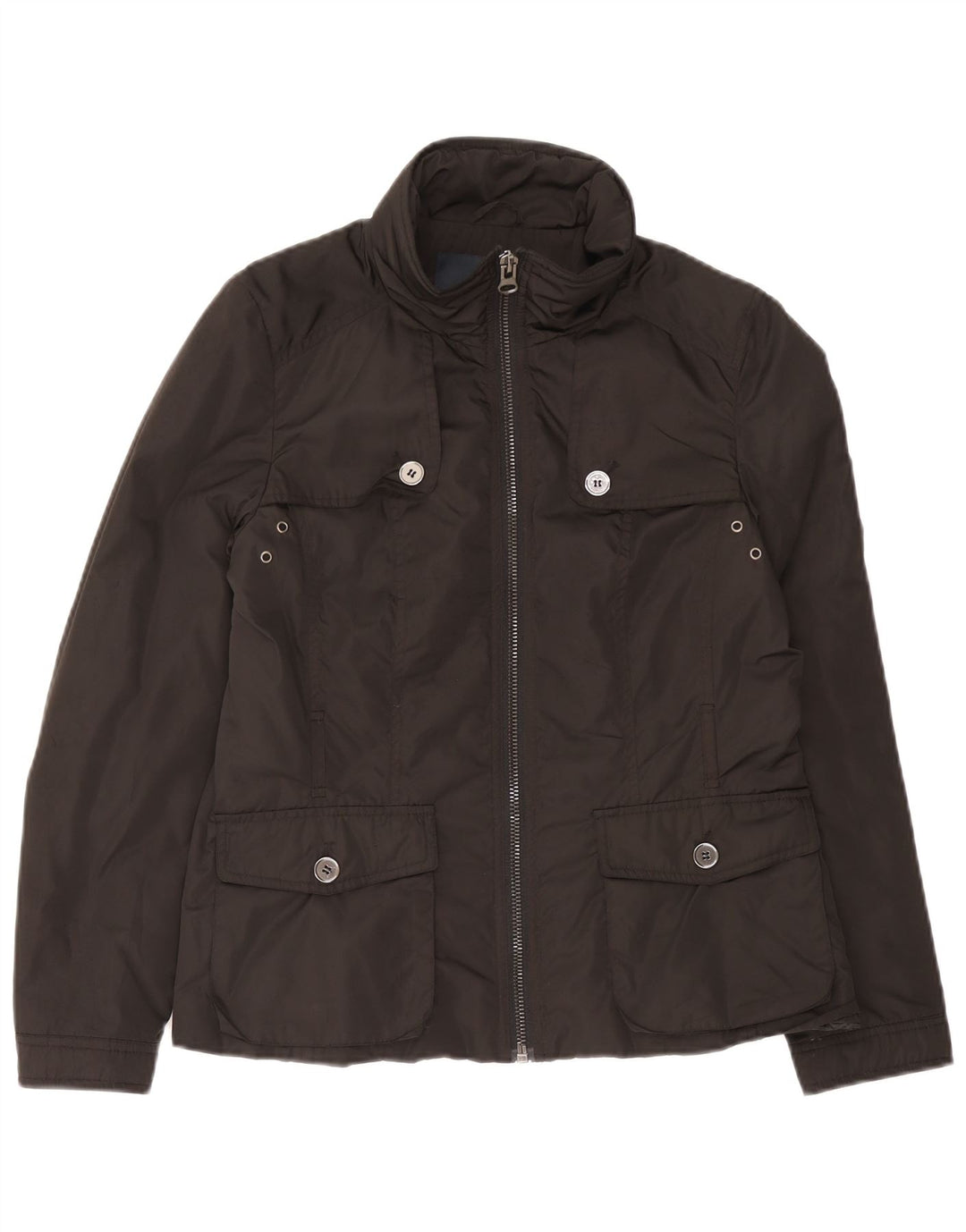 Jaqueta utilitária feminina Zara UK 16 grande poliéster preto