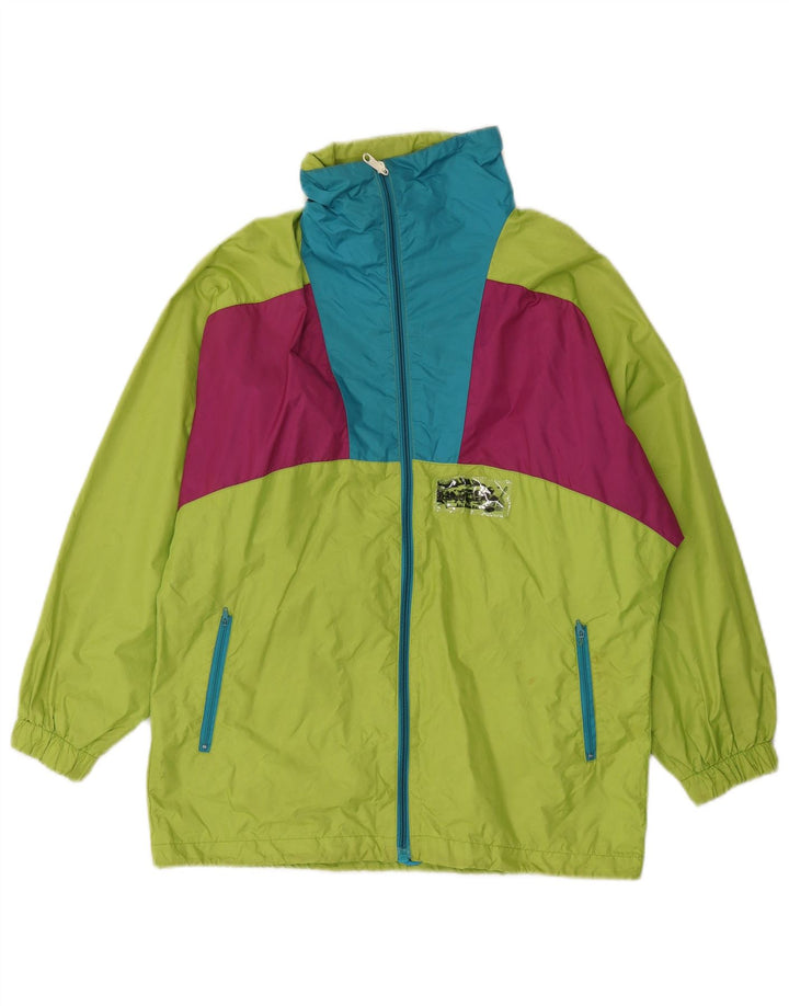 Jaqueta de chuva com capuz feminina vintage UK 16 grande poliamida colorblock verde
