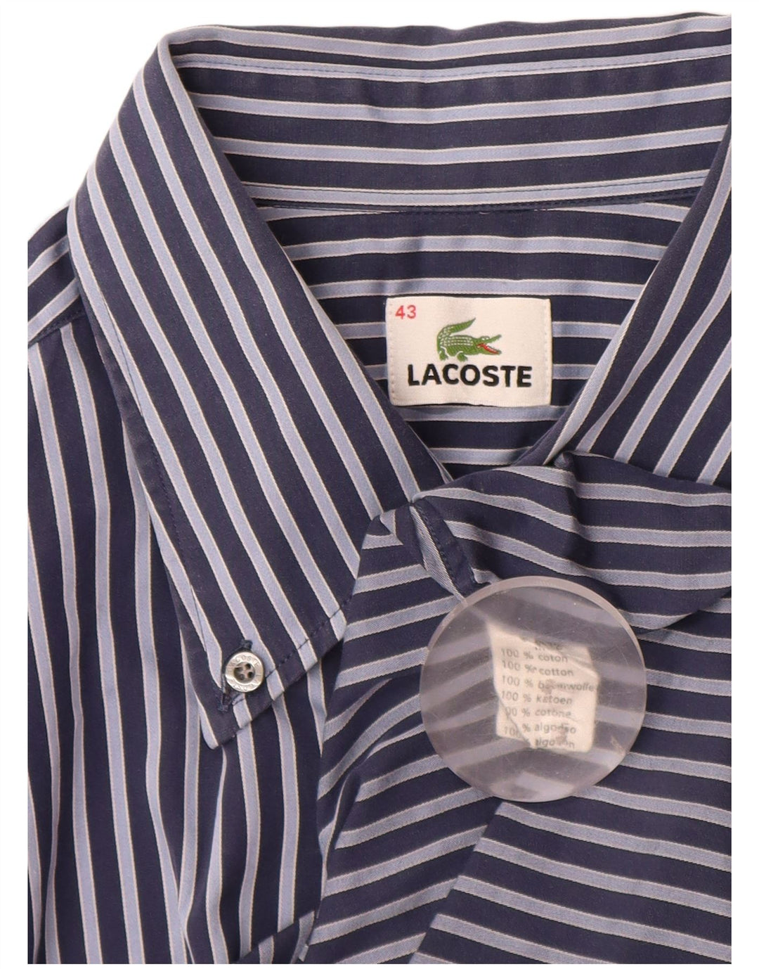 Camisa masculina de manga curta LACOSTE tamanho 43 XL azul marinho listrado algodão