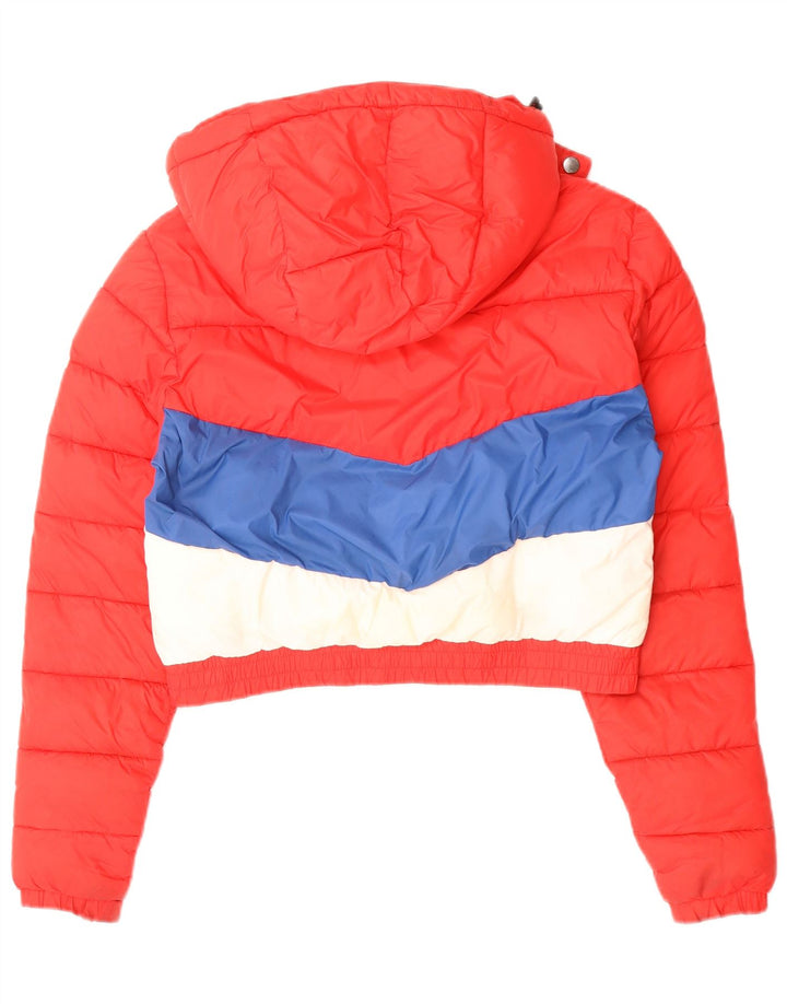Jaqueta acolchoada feminina SUPERDRY com capuz UK 10 pequeno bloco colorido vermelho