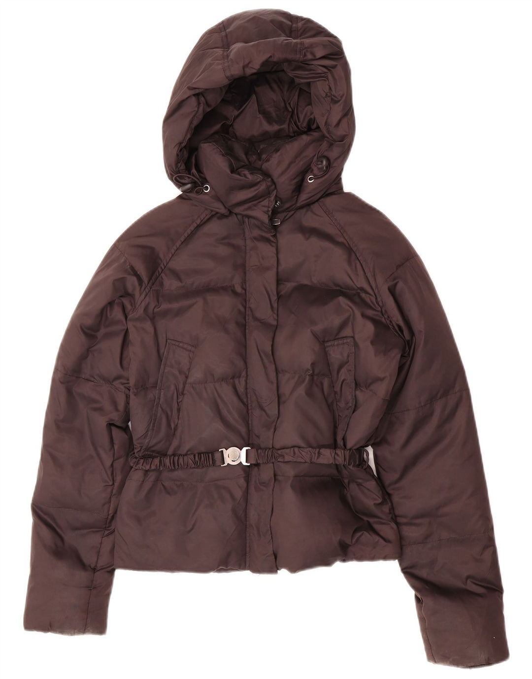 Jaqueta feminina acolchoada com capuz e capuz Benetton UK 10 pequena marrom inverno