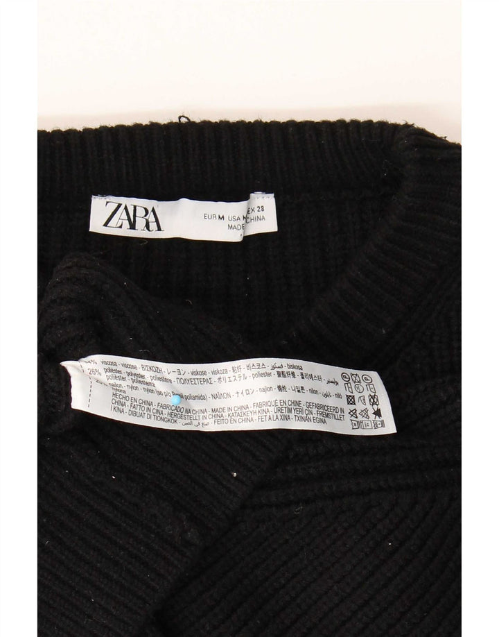 Zara Suéter feminino cropped grande com gola canoa Reino Unido 14 médio preto