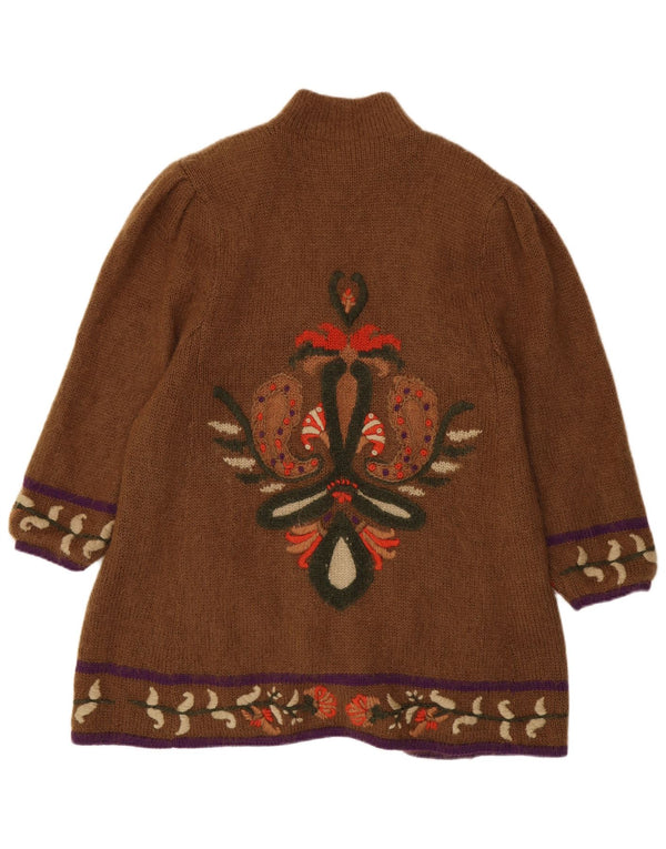 Suéter cardigã feminino vintage com palangre gráfico Reino Unido 14 marrom médio floral