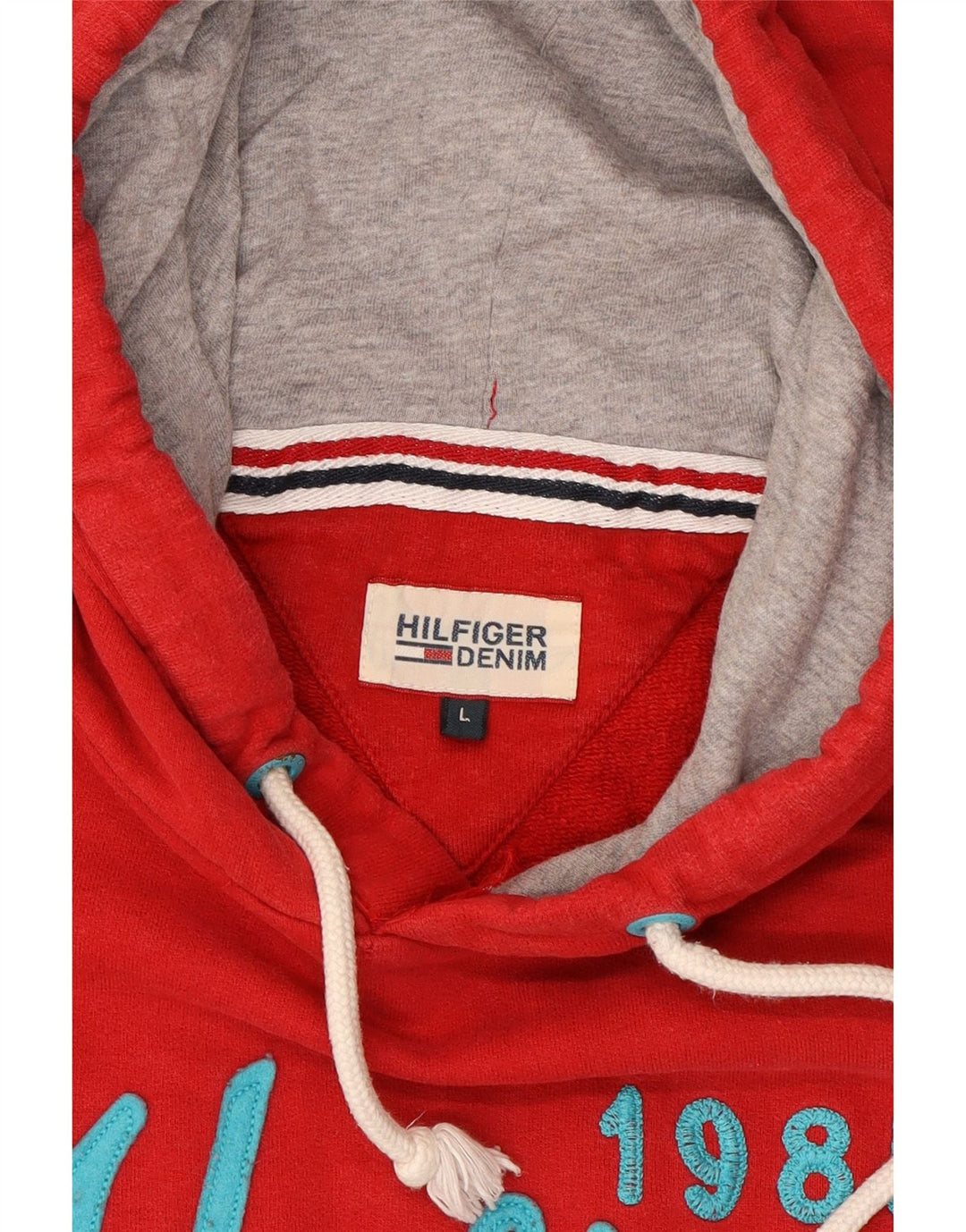 TOMMY HILFIGER Mens Graphic Hoodie Jumper Large Red Cotton Vintage Tommy Hilfiger and Second-Hand Tommy Hilfiger from Messina Hembry 