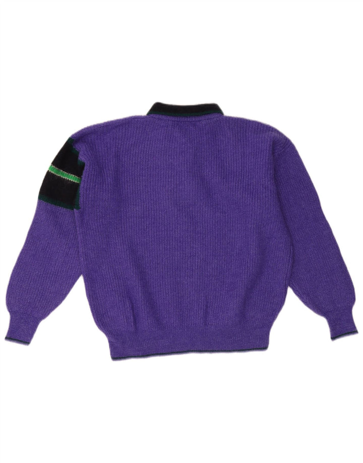 Suéter masculino VINTAGE com gola polo grande bloco colorido roxo