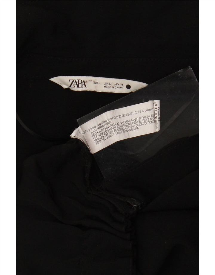 Zara Blusa Feminina Crop Manga 3/4 Top Reino Unido 14 Grande Poliéster Preto