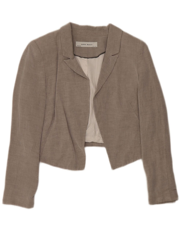 Zara Womens Open Crop Blazer Jacket Reino Unido 12 Médio Algodão Cinza