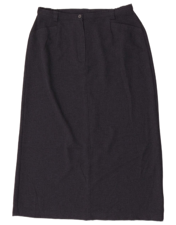 Saia midi feminina Marks & Spencer Reino Unido 16 grande W32 azul marinho poliéster
