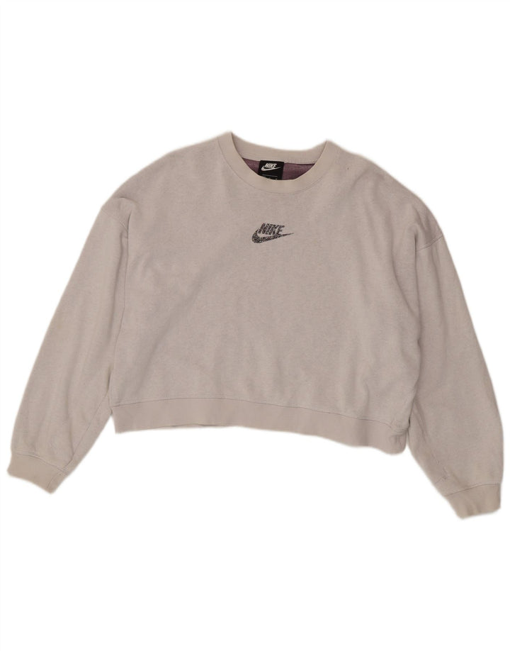 Nike Womens Crop Oversized Moletom Jumper UK 14 Médio Cinza Algodão