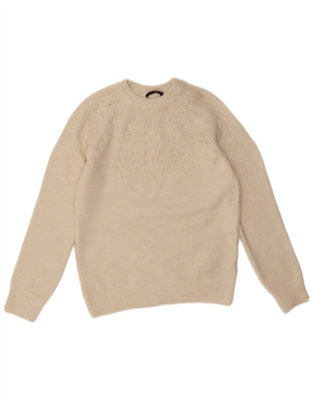 Suéter feminino Marks & Spencer com gola redonda UK 10 pequeno off white