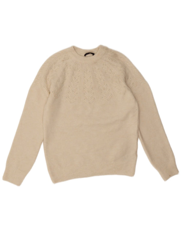 Suéter feminino Marks & Spencer com gola redonda UK 10 pequeno off white