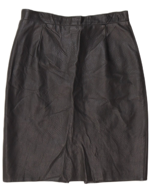 Saia feminina vintage de couro cintura alta grande W30 preta