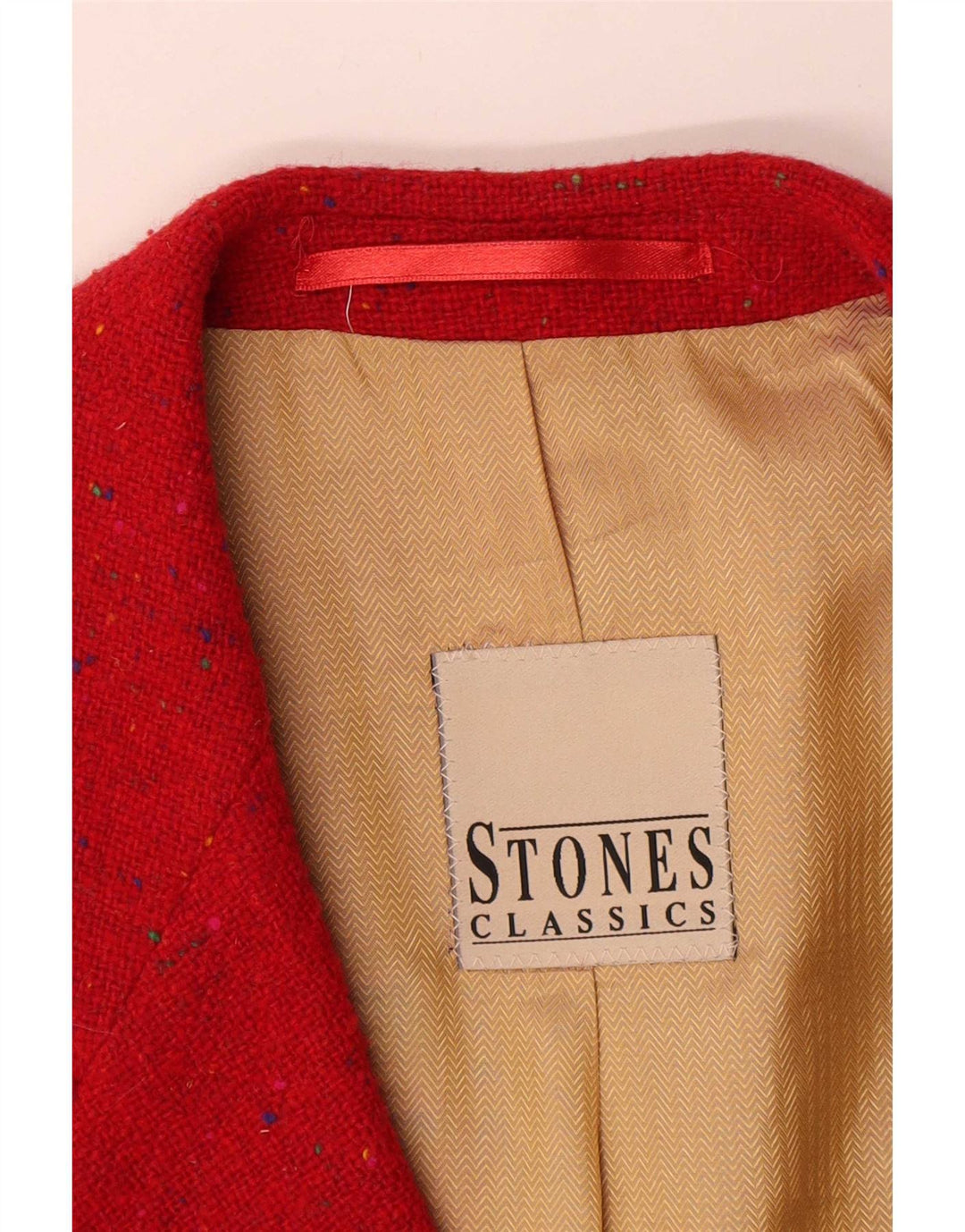 Jaqueta blazer masculina vintage com 3 botões Reino Unido 40 grande vermelha manchada