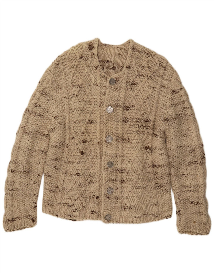 Suéter cardigã masculino vintage grande bege manchado