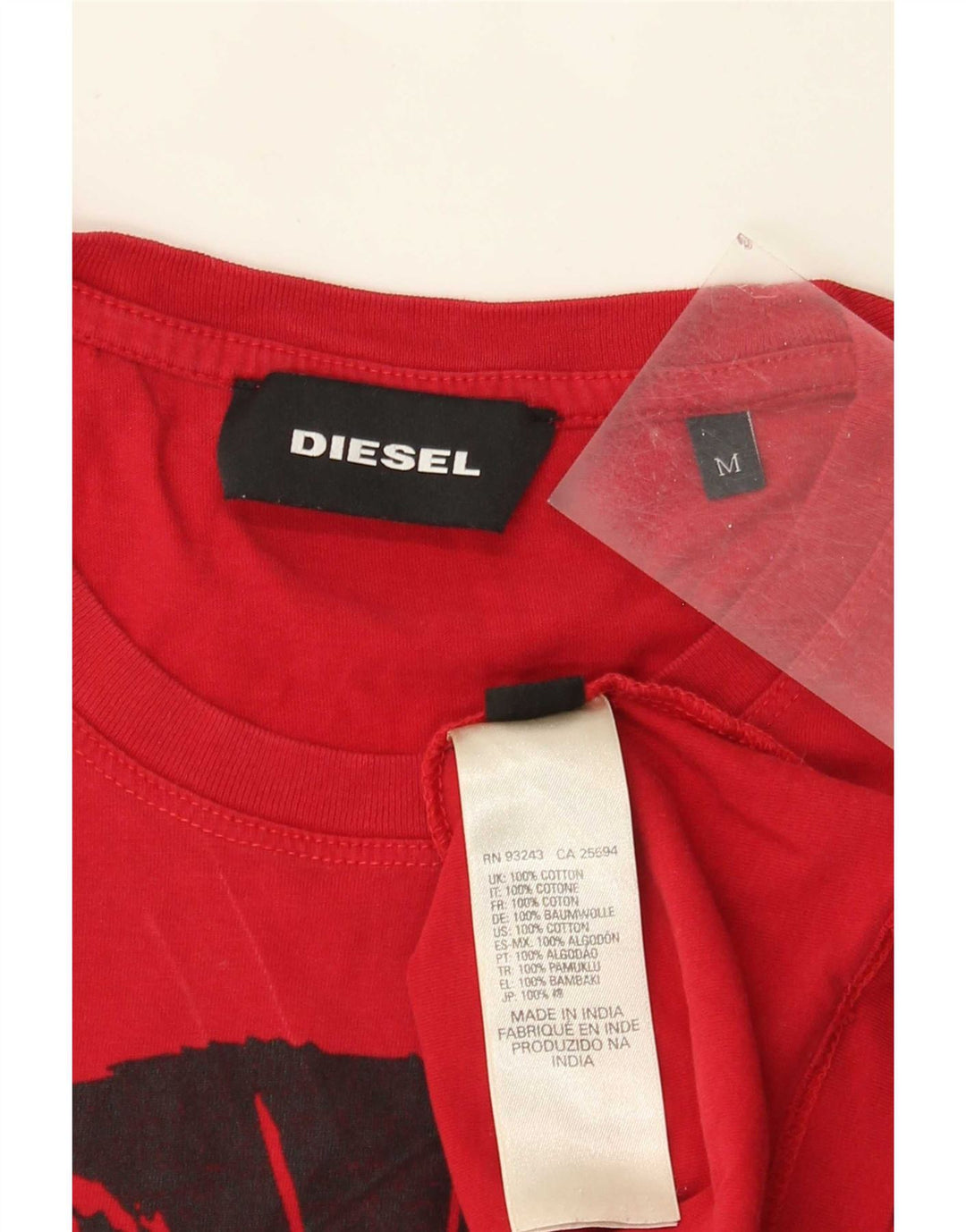 Diesel Camiseta masculina gráfica Top médio algodão vermelho