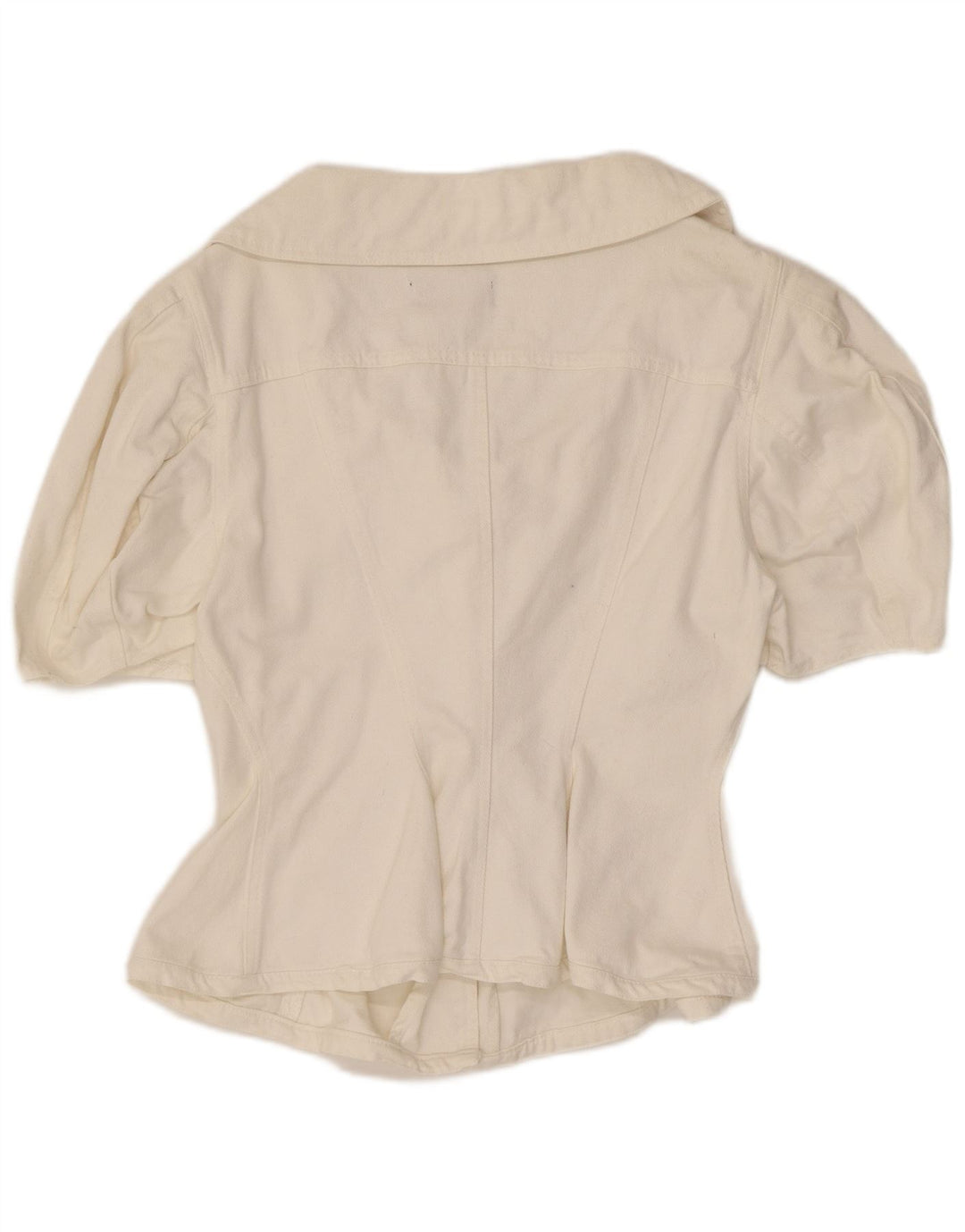 Blusa feminina vintage manga curta UK 12 médio branco