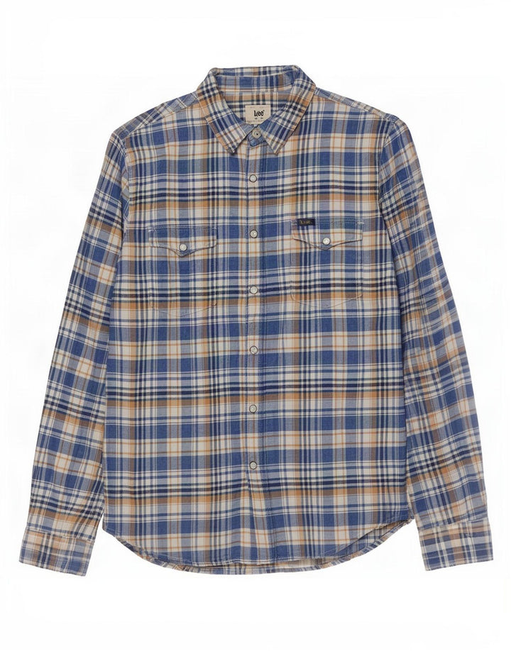 Camisa masculina de flanela Lee algodão xadrez azul médio