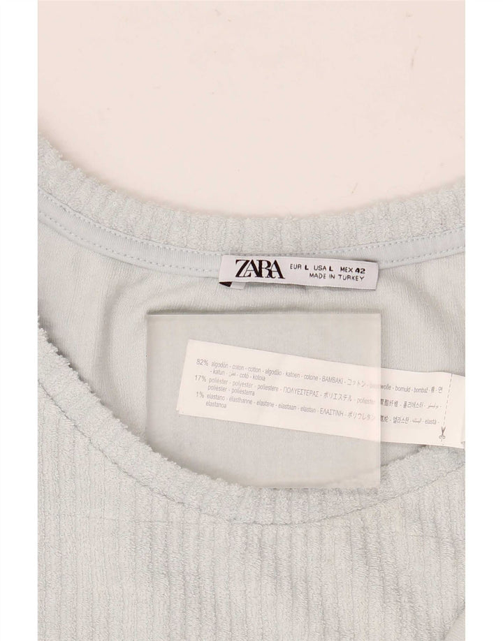 Colete feminino Zara UK 16 grande algodão azul