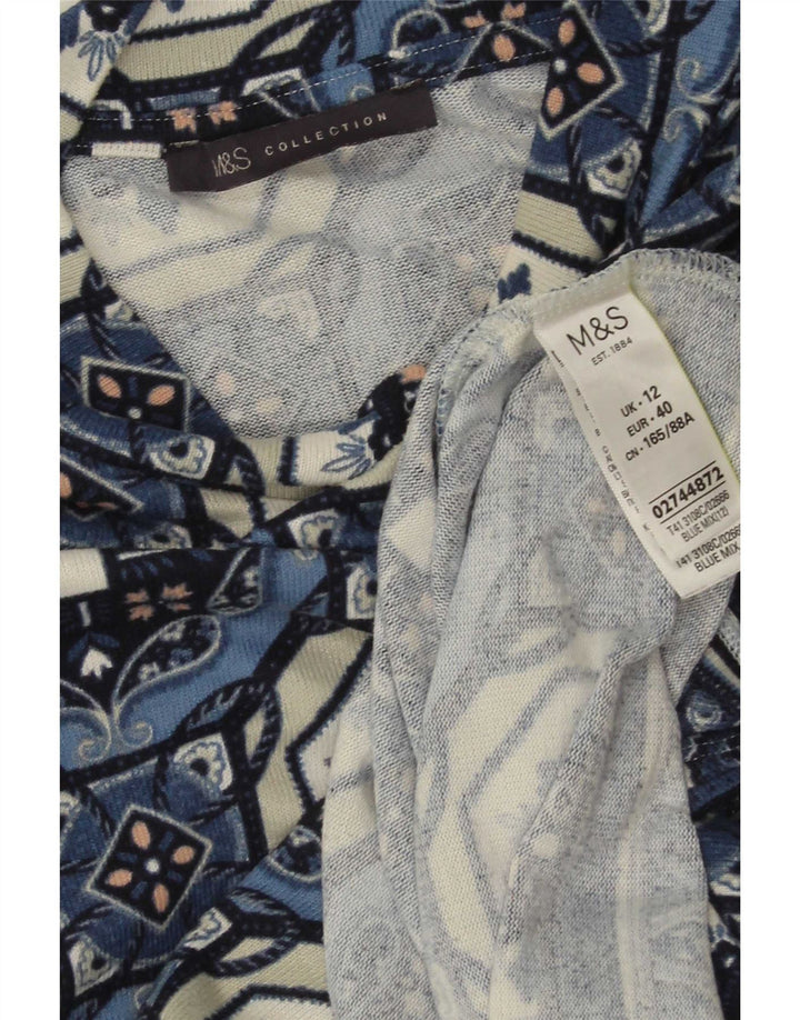 Túnica feminina Marks & Spencer manga 3/4 Reino Unido 12 azul médio geométrico