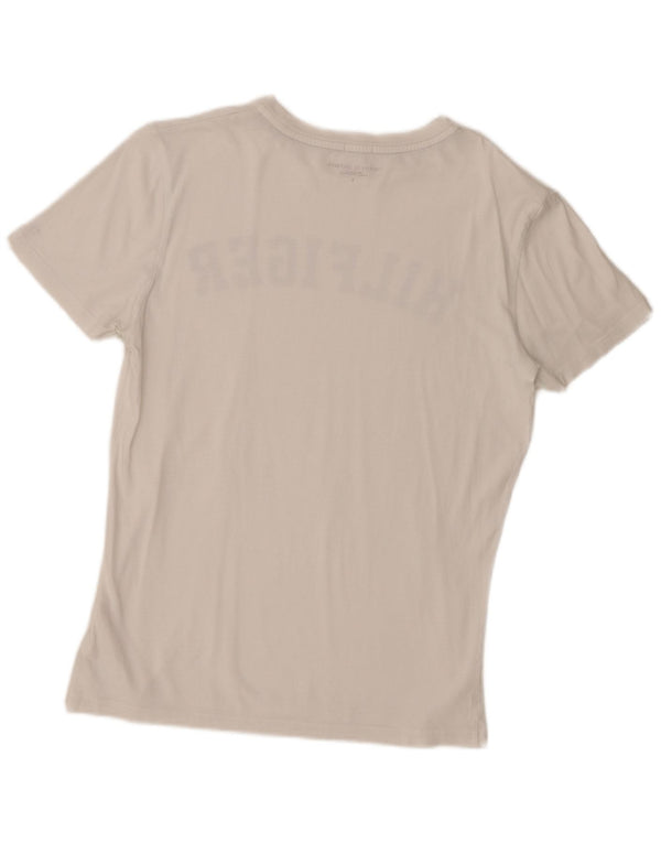 Tommy Hilfiger Camiseta feminina gráfica Top UK 10 pequeno algodão branco