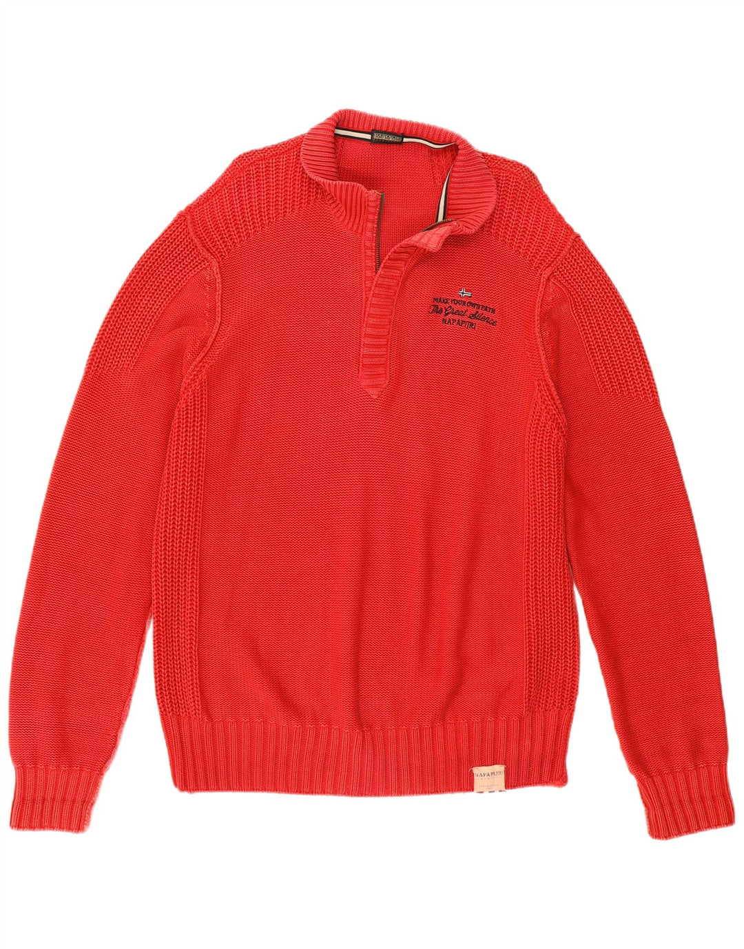 Suéter masculino NAPAPIJRI com zíper e gola grande de algodão vermelho