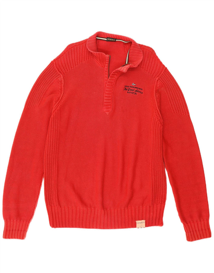 Suéter masculino NAPAPIJRI com zíper e gola grande de algodão vermelho