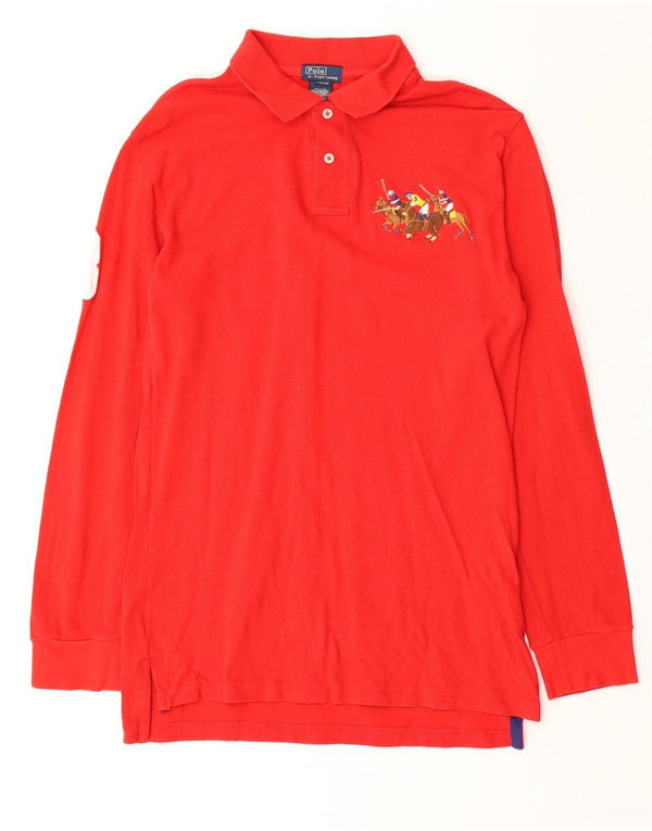 Polo Ralph Lauren Camisa masculina estampada de manga comprida 15-16 anos XL algodão vermelho