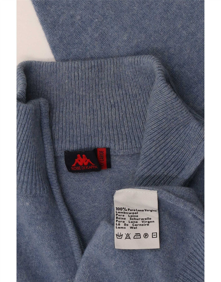 Suéter masculino Kappa com zíper e gola 2XL lã virgem manchada azul