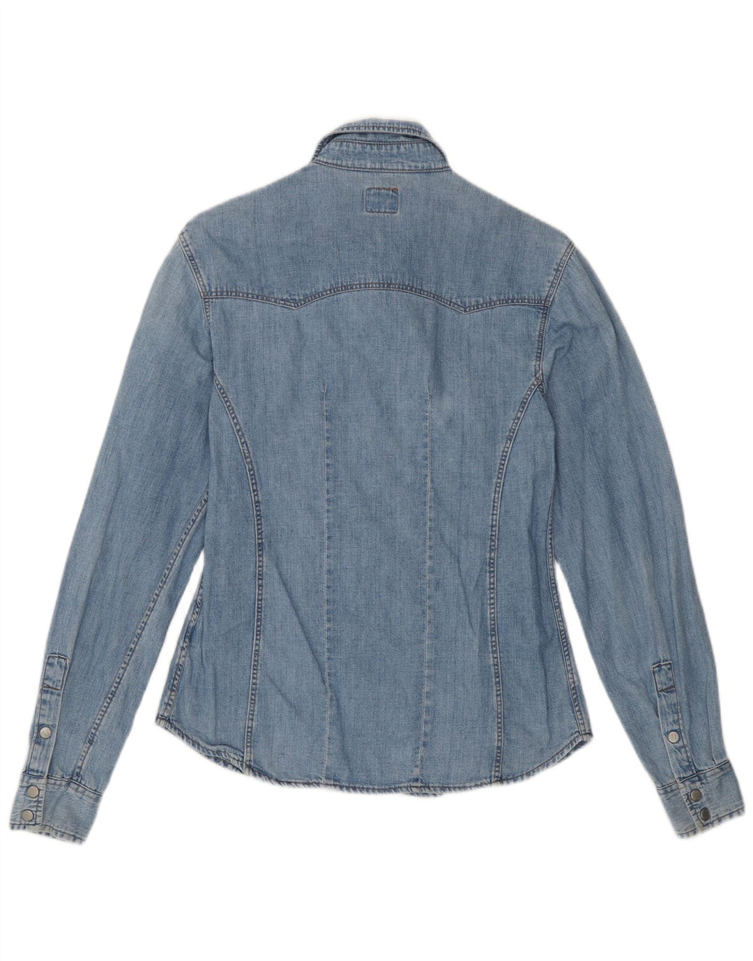Camisa jeans feminina OXXY Reino Unido 12 algodão azul médio