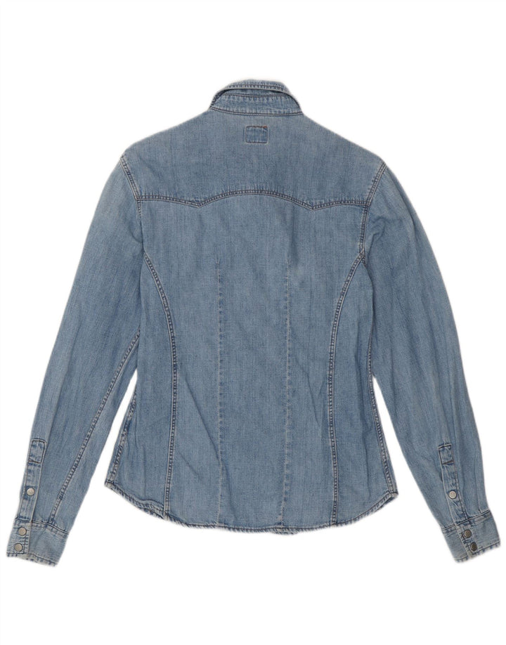 Camisa jeans feminina OXXY Reino Unido 12 algodão azul médio