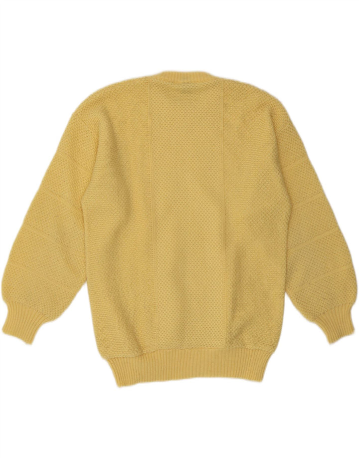 Suéter vintage masculino com gola redonda, grande acrílico amarelo