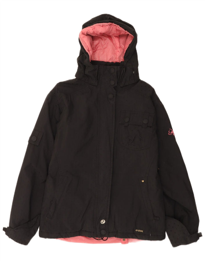 Jaqueta corta-vento feminina com capuz ANIMAL UK 10 pequena poliamida preta