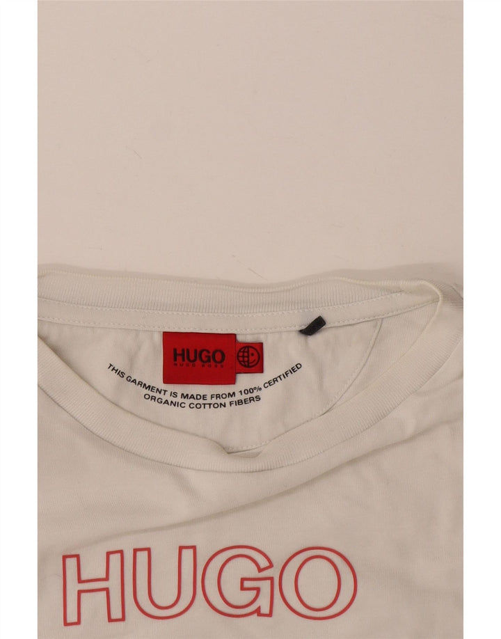 Camiseta gráfica feminina Hugo Boss UK 10 algodão branco pequeno